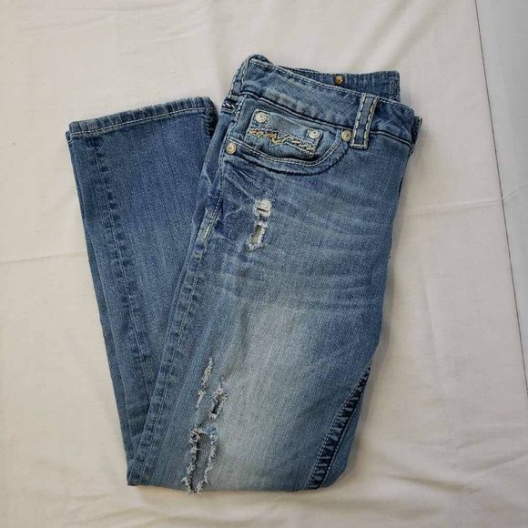 Miss Me Womens Boyfriend Capri Jeans Blue Distressed Medium Wash Mid Rise 28 - Picture 6 of 12